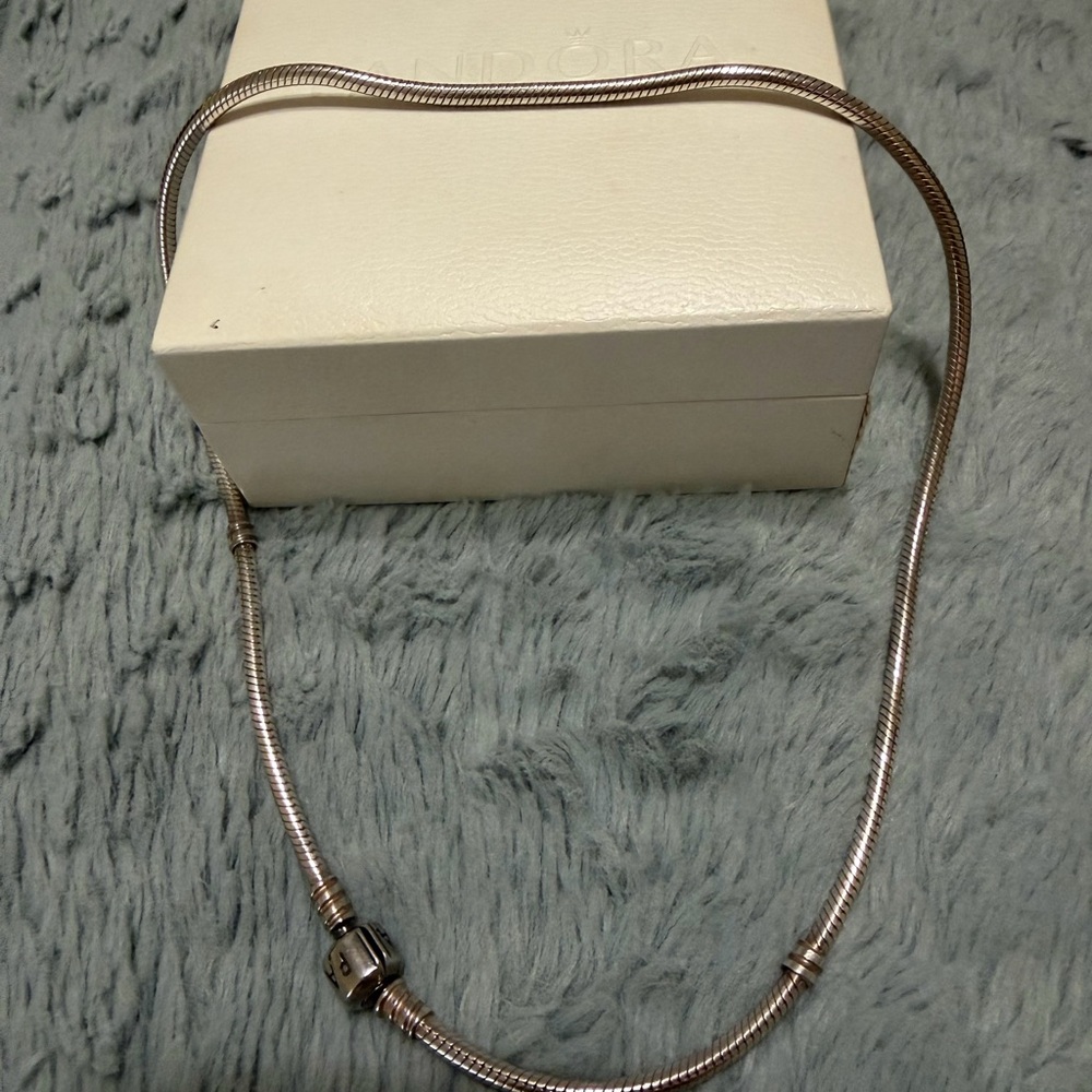 Pandora Silver Snake Chain Necklace with Bead Accent
